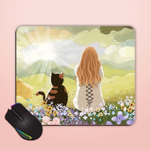 Girl With Cat Mouse Pad Chachhi