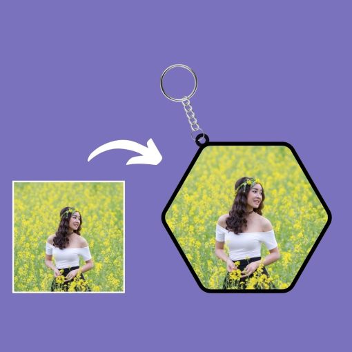 Customized Photo Printed Hexagon Keychain Chachhi