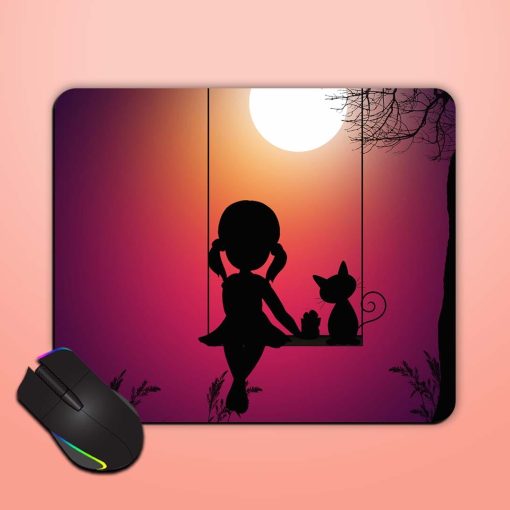 Girl With Cat Mouse Pad Chachhi