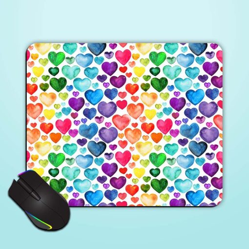 Multicolored Watercolor Hearts Mouse Pad Chachhi