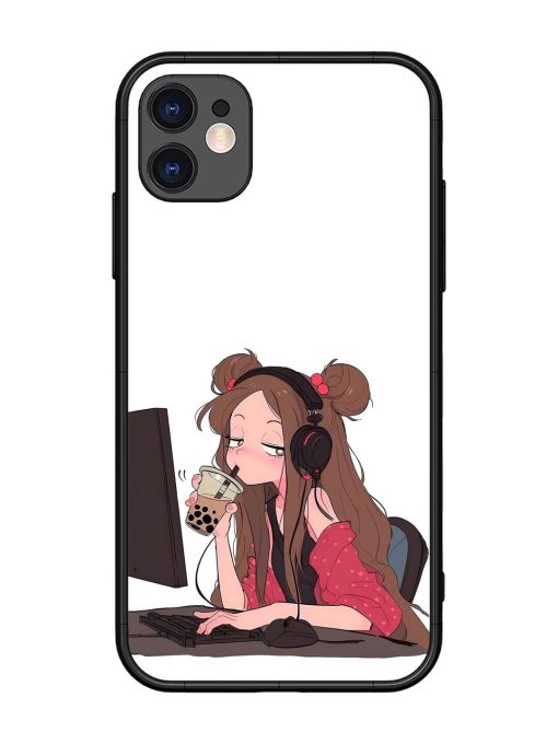 Girl Playing On Pc Glossy Soft Edge Case for Apple Iphone 11 Chachhi