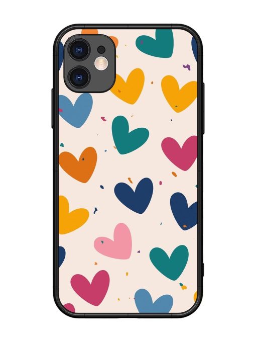 Rainbow Hearts Glossy Soft Edge Case for Apple Iphone 11 Chachhi