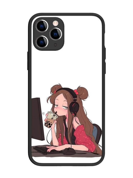 Girl Playing On Pc Glossy Soft Edge Case for Apple Iphone 11 Pro Chachhi