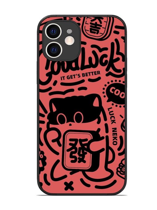 Lucky Cat Doodle Glossy Soft Edge Case for Apple Iphone 12