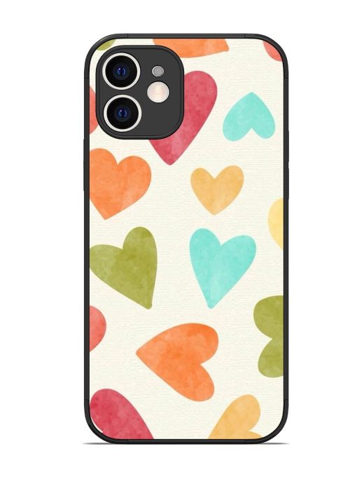 Watercolor Hearts Glossy Soft Edge Case for Apple Iphone 12 Chachhi