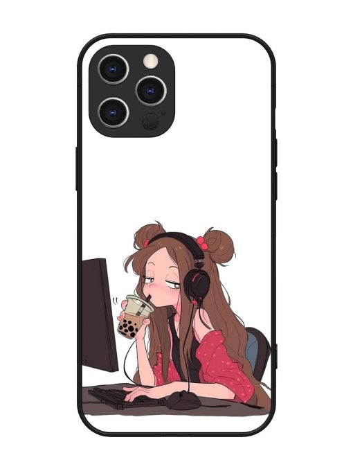 Girl Playing On Pc Glossy Soft Edge Case for Apple Iphone 12 Pro Max