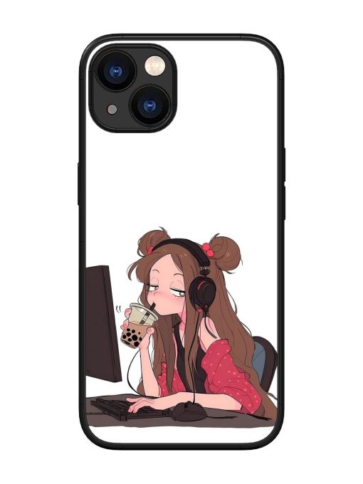 Girl Playing On Pc Glossy Soft Edge Case for Apple Iphone 13 Chachhi