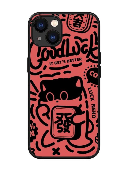 Lucky Cat Doodle Glossy Soft Edge Case for Apple Iphone 13 Chachhi