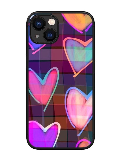 Neon Hearts Glossy Soft Edge Case for Apple Iphone 13 Chachhi