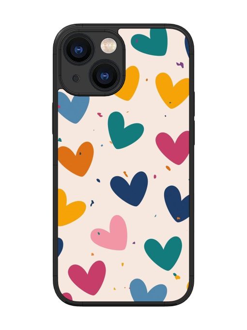 Rainbow Hearts Glossy Soft Edge Case for Apple Iphone 13 Mini Chachhi