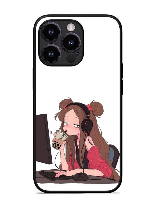 Girl Playing On Pc Glossy Soft Edge Case for Apple Iphone 13 Pro