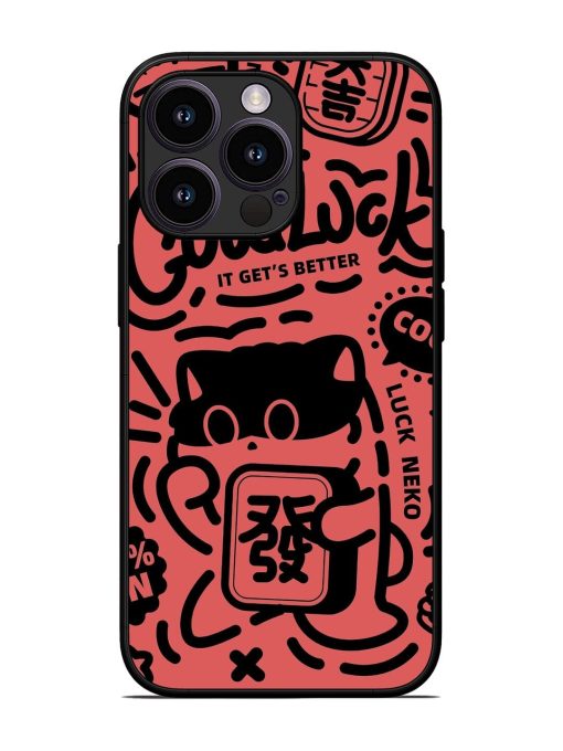 Lucky Cat Doodle Glossy Soft Edge Case for Apple Iphone 13 Pro