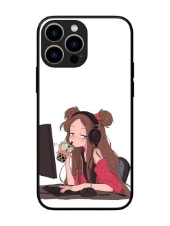 Girl Playing On Pc Glossy Soft Edge Case for Apple Iphone 13 Pro Max