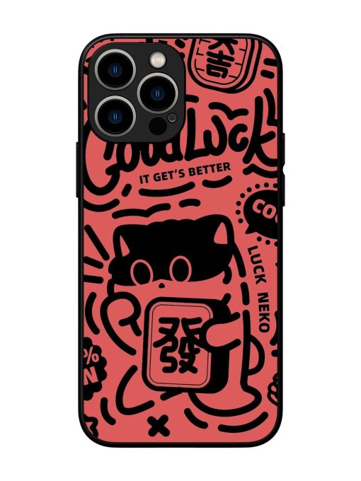 Lucky Cat Doodle Glossy Soft Edge Case for Apple Iphone 13 Pro Max Chachhi