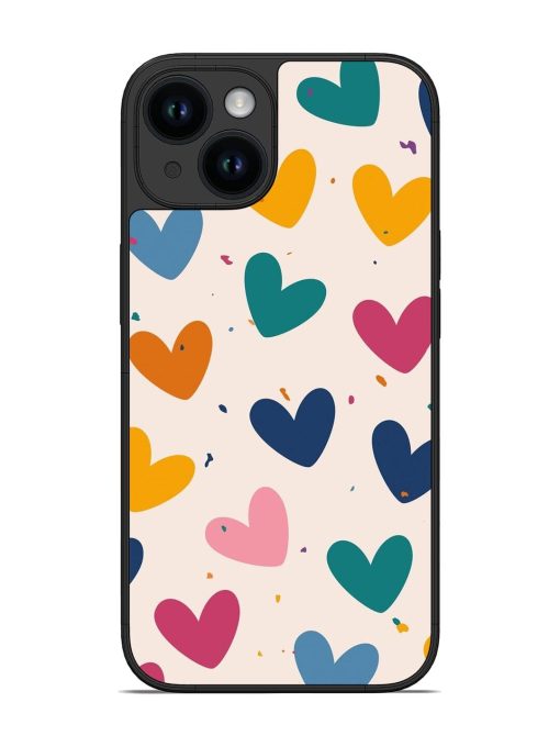 Rainbow Hearts Glossy Soft Edge Case for Apple Iphone 14 Chachhi