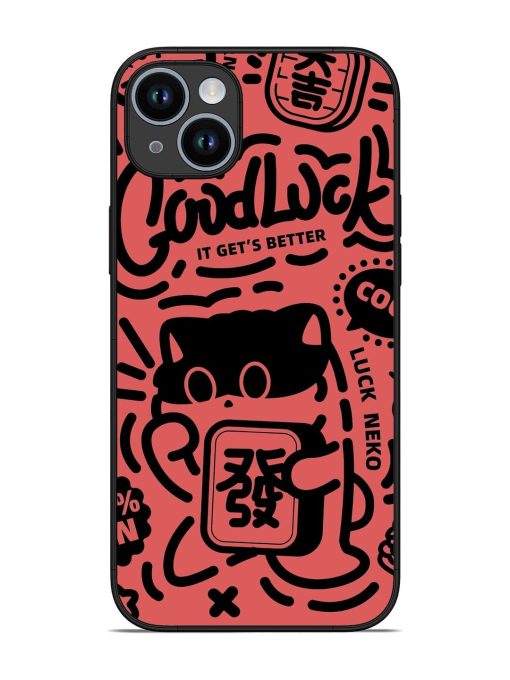 Lucky Cat Doodle Glossy Soft Edge Case for Apple Iphone 14 Plus Chachhi