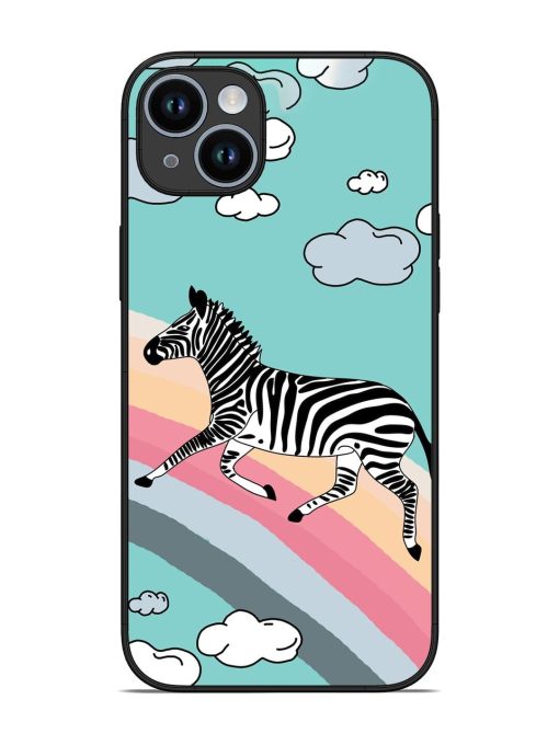 Zebra On A Rainbow Glossy Soft Edge Case for Apple Iphone 14 Plus Chachhi