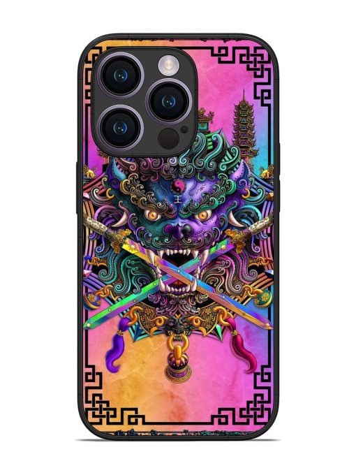 Psychedelic Fu Dog Tapestry Glossy Soft Edge Case for Apple Iphone 14 Pro Chachhi