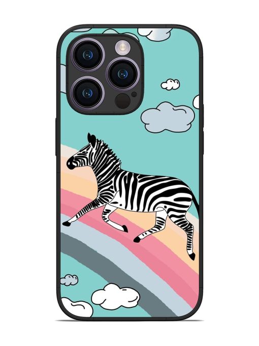 Zebra On A Rainbow Glossy Soft Edge Case for Apple Iphone 14 Pro Chachhi