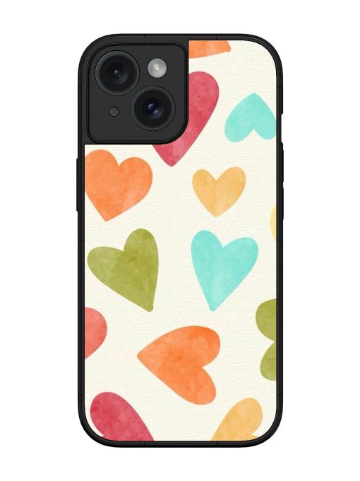 Watercolor Hearts Glossy Soft Edge Case for Apple Iphone 15 Chachhi