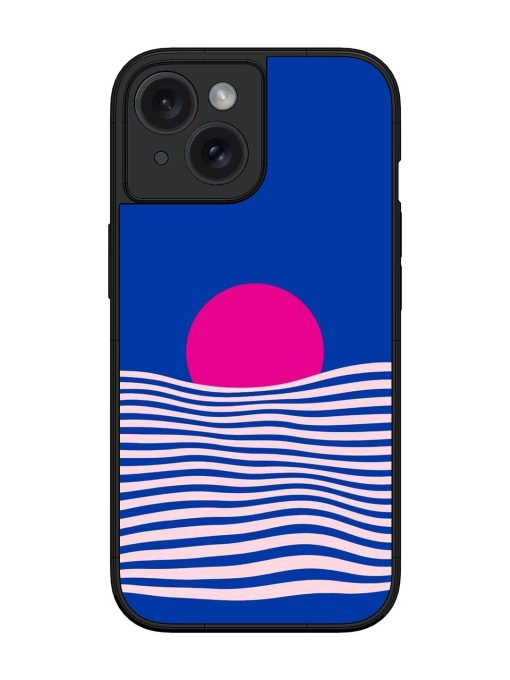 Pink Sunset Over Blue Waves Glossy Soft Edge Case for Apple Iphone 15 Chachhi