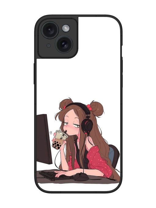 Girl Playing On Pc Glossy Soft Edge Case for Apple Iphone 15 Plus Chachhi