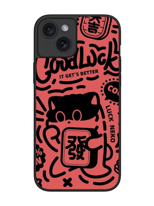 Lucky Cat Doodle Glossy Soft Edge Case for Apple Iphone 15 Plus Chachhi