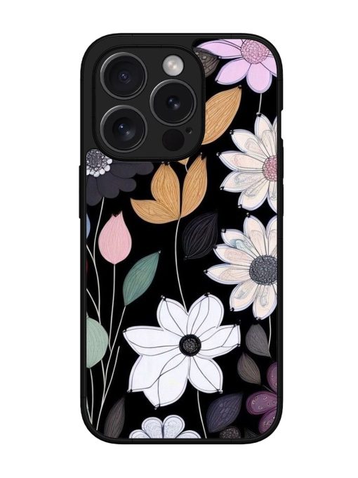 Whimsical Blooms On Black Glossy Soft Edge Case for Apple Iphone 15 Pro