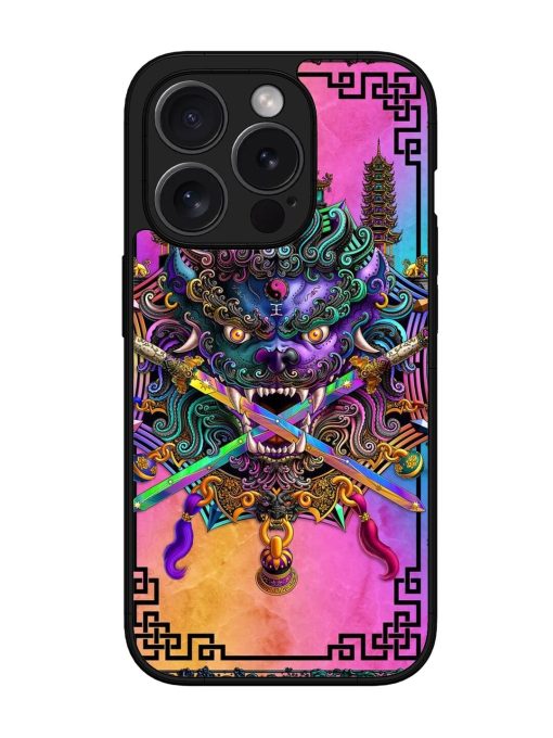 Psychedelic Fu Dog Tapestry Glossy Soft Edge Case for Apple Iphone 15 Pro Chachhi