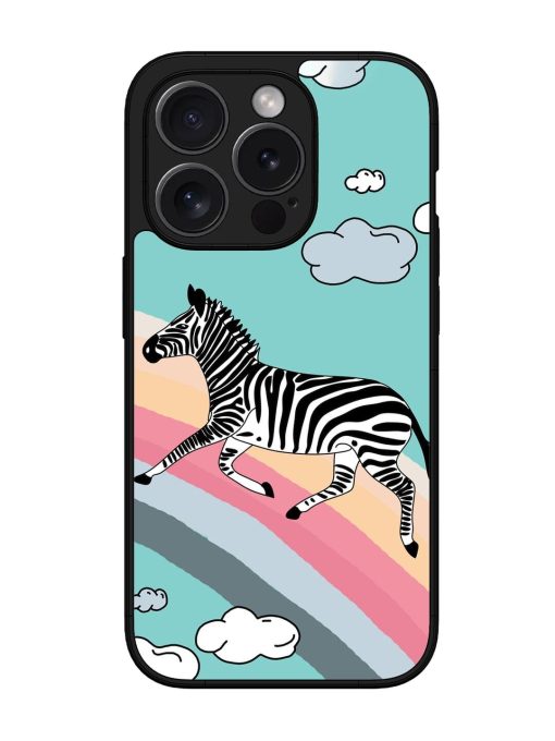 Zebra On A Rainbow Glossy Soft Edge Case for Apple Iphone 15 Pro Chachhi