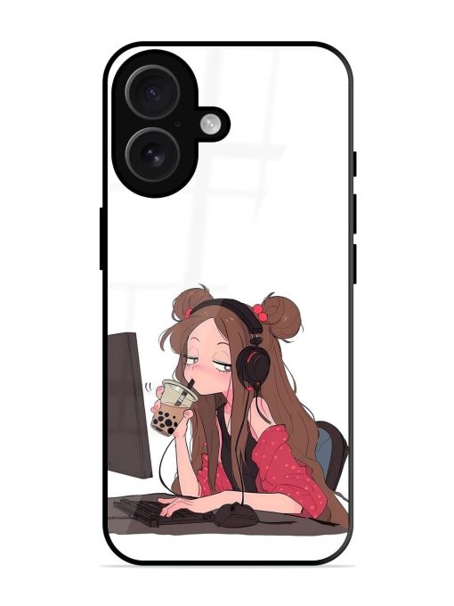 Girl Playing On Pc Glossy Soft Edge Case for Apple Iphone 16 Chachhi