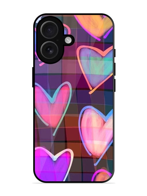 Neon Hearts Glossy Soft Edge Case for Apple Iphone 16 Chachhi