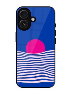 Pink Sunset Over Blue Waves Glossy Soft Edge Case for Apple Iphone 16 Plus