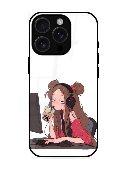 Girl Playing On Pc Glossy Soft Edge Case for Apple Iphone 16 Pro Chachhi