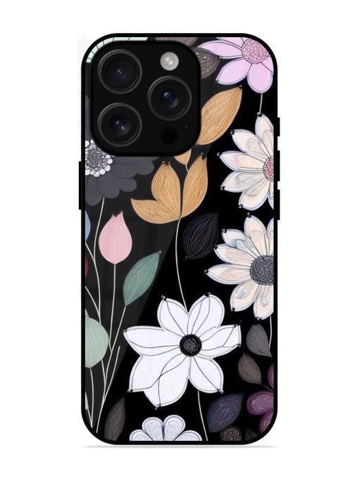 Whimsical Blooms On Black Glossy Soft Edge Case for Apple Iphone 16 Pro