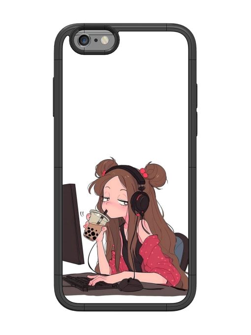 Girl Playing On Pc Glossy Soft Edge Case for Apple Iphone 6 Chachhi