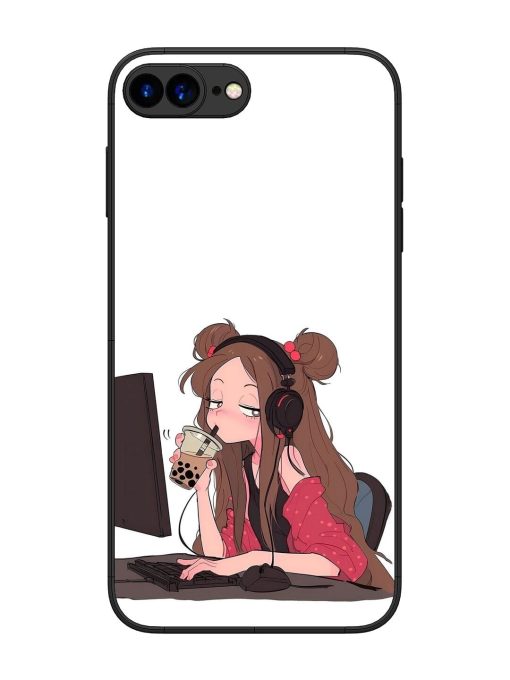 Girl Playing On Pc Glossy Soft Edge Case for Apple Iphone 7 Plus Chachhi