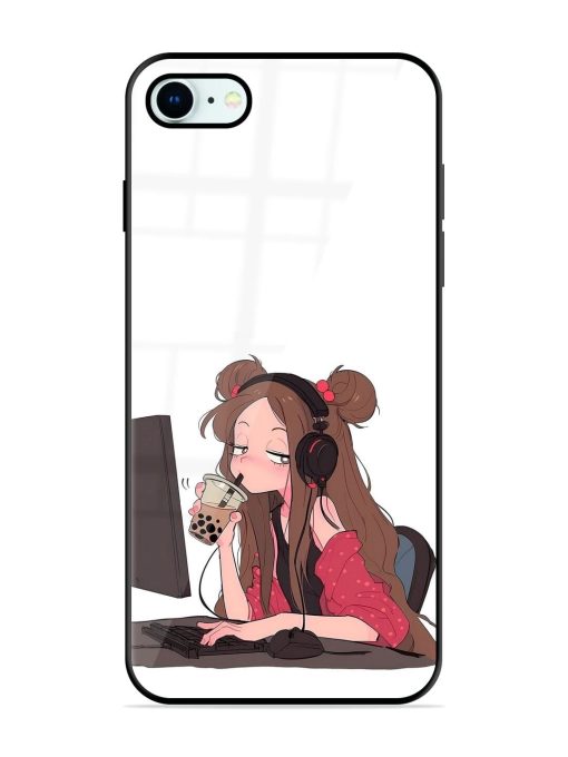 Girl Playing On Pc Glossy Soft Edge Case for Apple Iphone 8 Chachhi