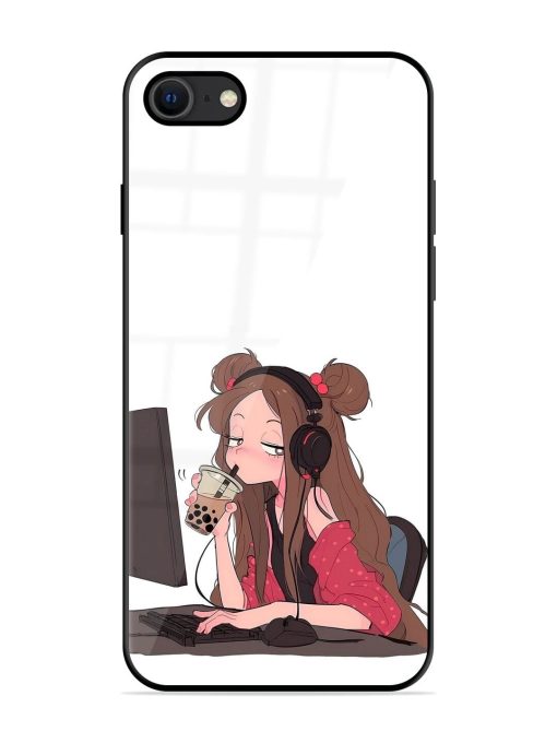 Girl Playing On Pc Glossy Soft Edge Case for Apple Iphone Se (2020)