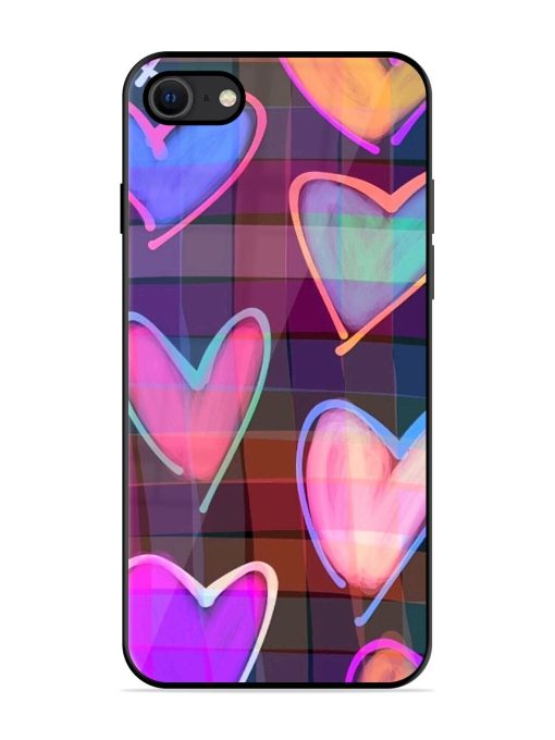 Neon Hearts Glossy Soft Edge Case for Apple Iphone Se (2020) Chachhi