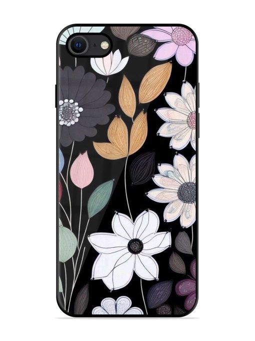 Whimsical Blooms On Black Glossy Soft Edge Case for Apple Iphone Se (2020)