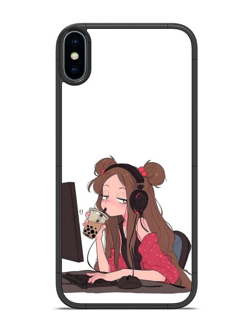 Girl Playing On Pc Glossy Soft Edge Case for Apple Iphone X Chachhi