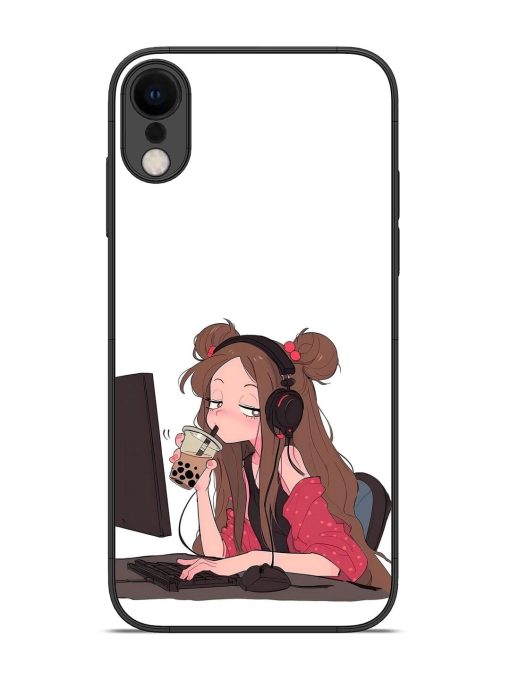 Girl Playing On Pc Glossy Soft Edge Case for Apple Iphone Xr Chachhi