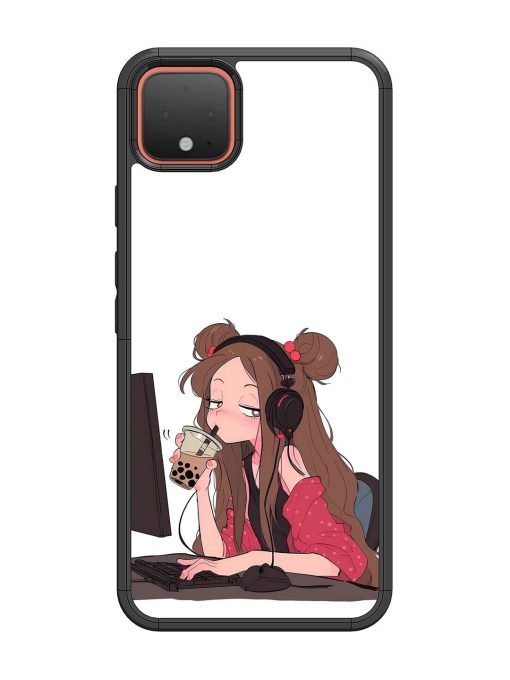 Girl Playing On Pc Glossy Soft Edge Case for Google Pixel 4 Chachhi