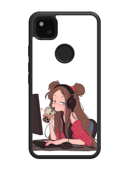 Girl Playing On Pc Glossy Soft Edge Case for Google Pixel 4A Chachhi