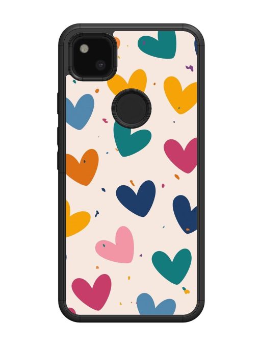 Rainbow Hearts Glossy Soft Edge Case for Google Pixel 4A Chachhi