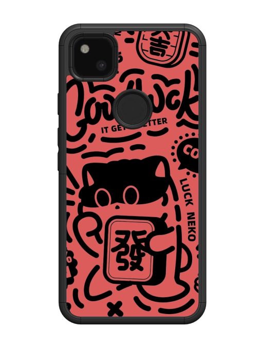 Lucky Cat Doodle Glossy Soft Edge Case for Google Pixel 4A Chachhi