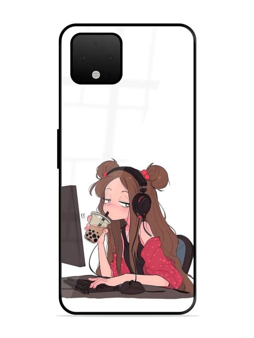 Girl Playing On Pc Glossy Soft Edge Case for Google Pixel 4 Xl Chachhi