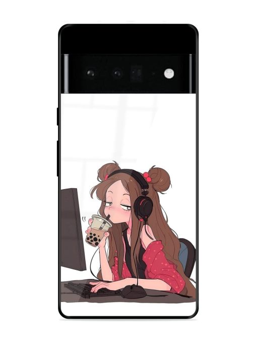 Girl Playing On Pc Glossy Soft Edge Case for Google Pixel 6 Pro Chachhi