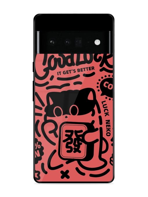 Lucky Cat Doodle Glossy Soft Edge Case for Google Pixel 6 Pro Chachhi